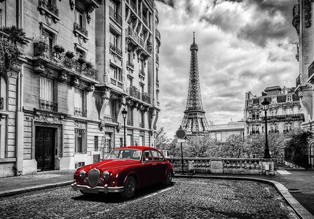 Rode auto Parijs fotobehang