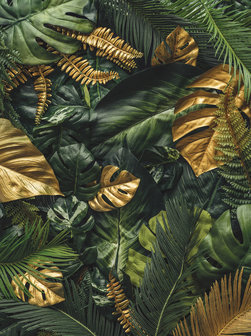 Monstera bladeren behang Groen goud