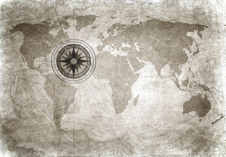 Wereldkaart fotobehang Kompas