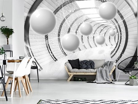 3D Tunnel behang 6 bollen