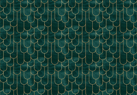 Art Deco behang Bogen Groen Goud