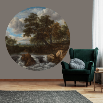 Behangcirkel Landschap met waterval - Van Ruisdael