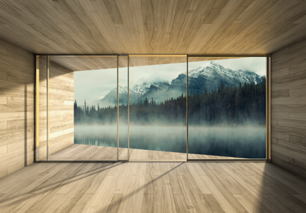 3D behang Misty Lake (gehele afbeelding)