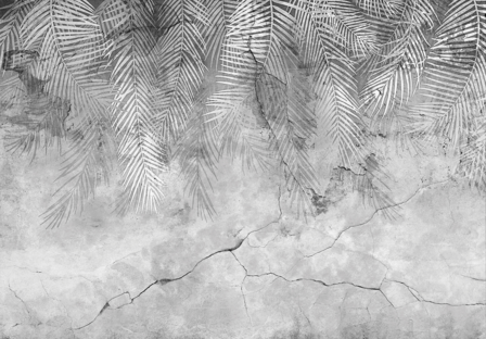 Hangende palmbladeren behang Oude muur