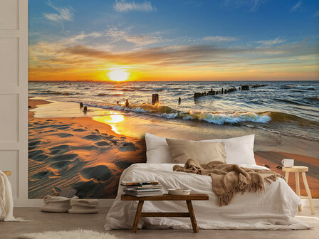 Strand en zonsondergang fotobehang