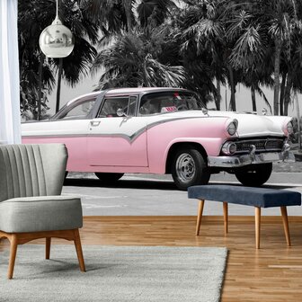 Cuba Oldtimer fotobehang roze