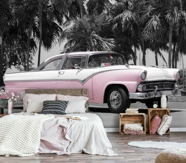 Cuba Oldtimer fotobehang roze