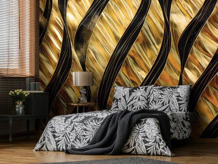 Abstract behang Golvend Zwart en Goud