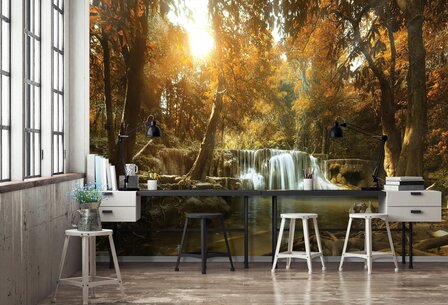 Waterval herfstbos fotobehang