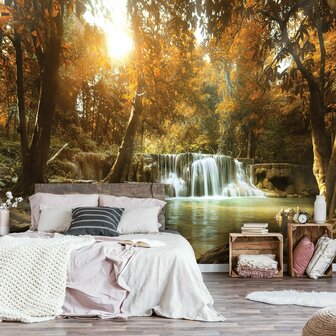 Waterval herfstbos fotobehang