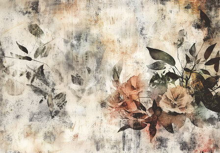 Vintage bloemen op beton fotobehang II