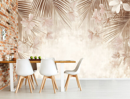 Botanisch fotobehang Palmbladeren Beige