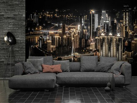 Stad in de nacht fotobehang