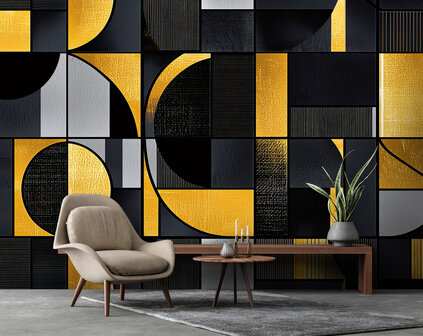 Geometrisch behang Zwart Goud Zilver
