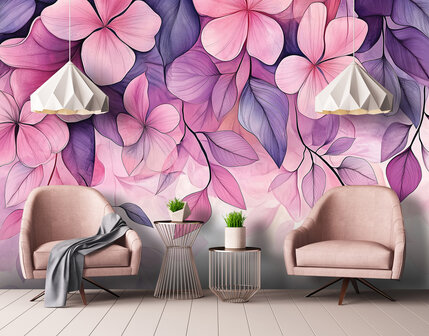 Roze bloemen fotobehang V98