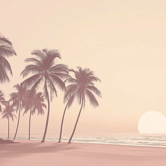 Strand fotobehang Palm Trees Sunset