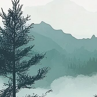 Bos fotobehang Misty Pine Forest