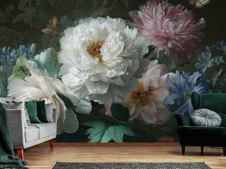 Klassiek Bloemen fotobehang Pioenrozen