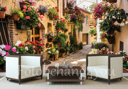 bloemen fotobehang straat met bloemen