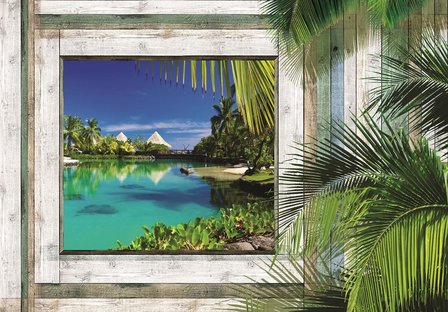 Hout fotobehang 3D Tropical View