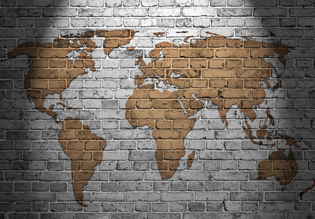 Fotobehang wereldkaart steen bruin