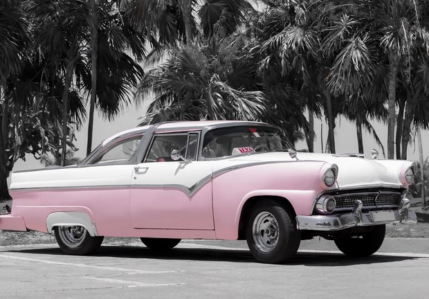 Cuba Oldtimer fotobehang roze