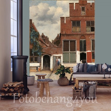 Gezicht op huizen in Delft fotobehang