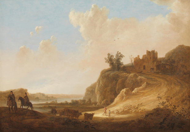 Bergachtig landschap met kasteelruine fotobehang Rijksmuseum