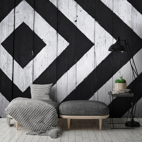 Wit hout fotobehang Zwart patroon