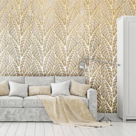 Gouden Bladeren patroon fotobehang