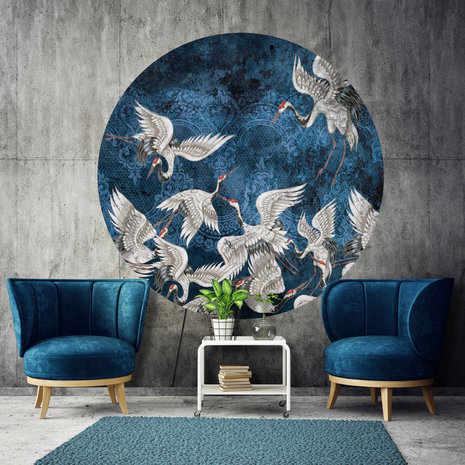 Behangcirkel Kraanvogels Blauw