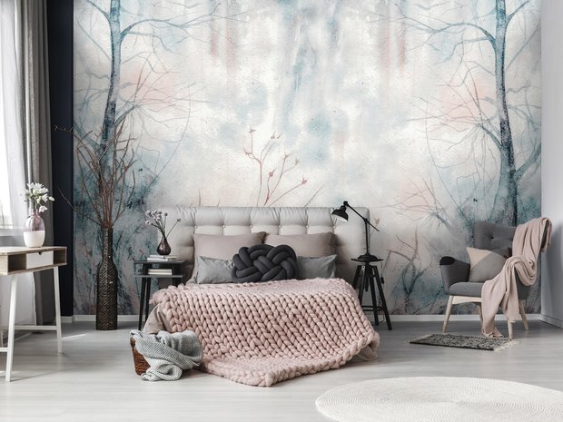 Aquarel behang slaapkamer Pastel Forest