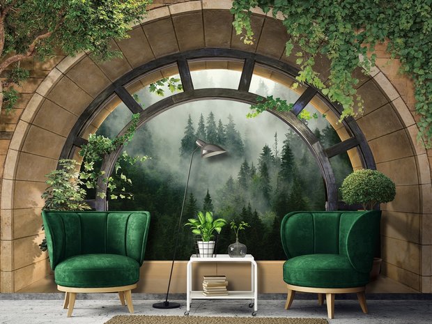 Aanpassing bizon slecht 3D behang Doorkijk Misty Forest | Fotobehang4you - Fotobehang4you