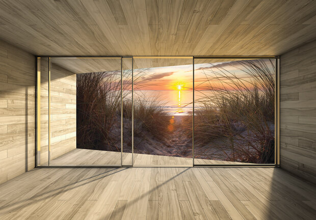 Terrasdeuren 3D behang Strand en Zonsondergang