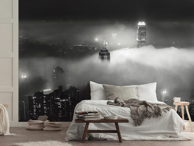 Hong Kong fotobehang zwart-wit