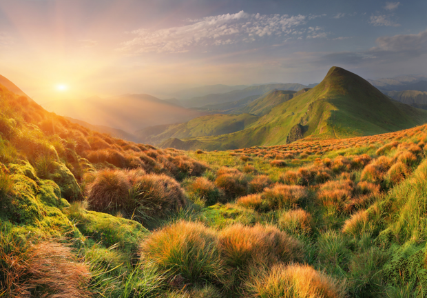 Berglandschap fotobehang Sunrise