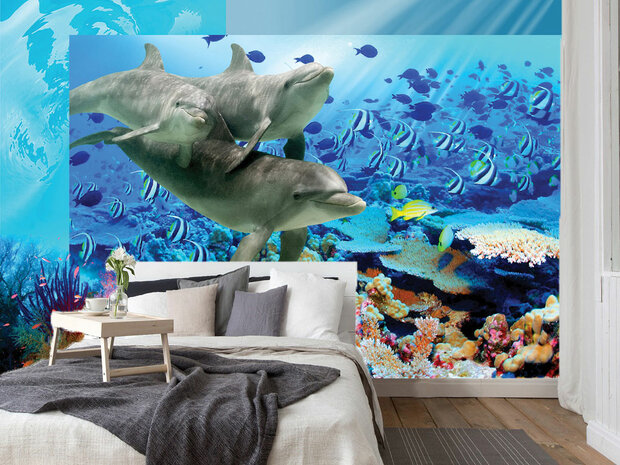 Dolfijnen fotobehang koraal
