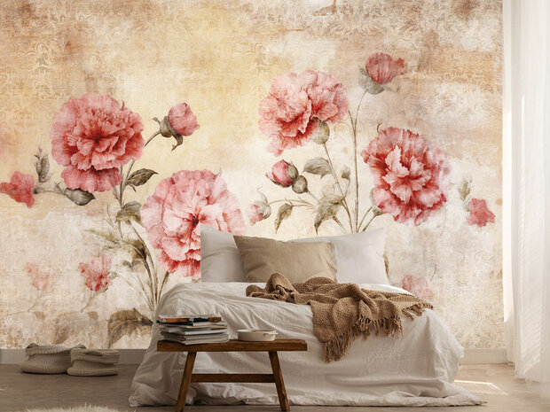 Vintage bloemen behang Roze Rozen