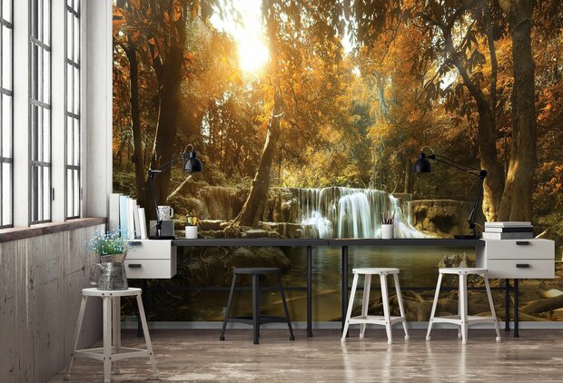 Waterval herfstbos fotobehang