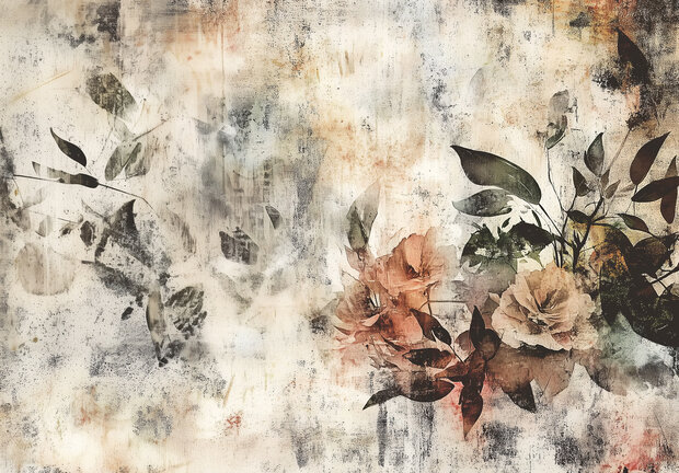 Vintage bloemen op beton fotobehang II