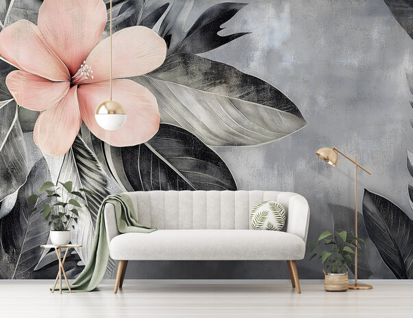 Bloemen fotobehang Hibiscus - Grijs