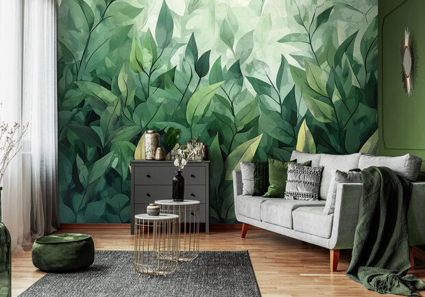 Groene bladeren fotobehang II