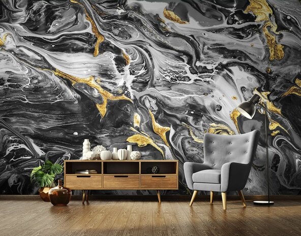 Zwart marmer fotobehang met Goud