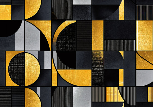 Geometrisch behang Zwart Goud Zilver