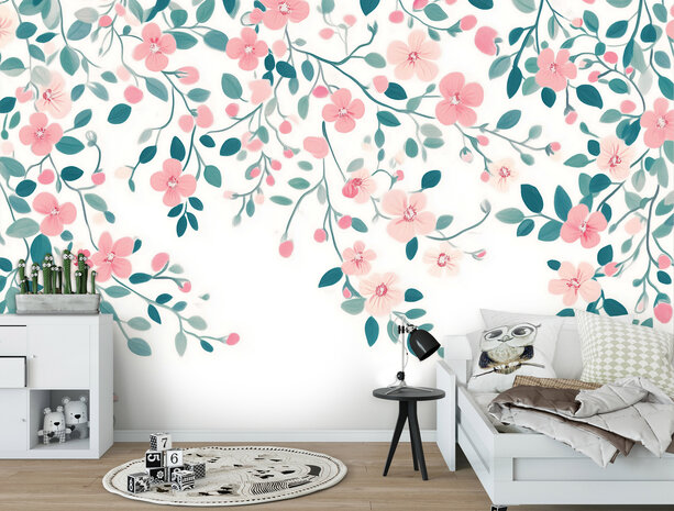 Roze bloemetjes fotobehang