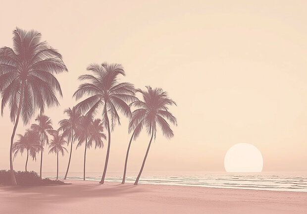 Strand fotobehang Palm Trees Sunset