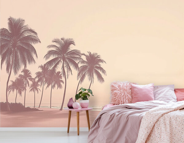 Strand fotobehang Palm Trees Sunset