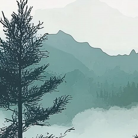 Bos fotobehang Misty Pine Forest