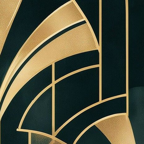 Art Deco Behang Goud op Donkergroen 