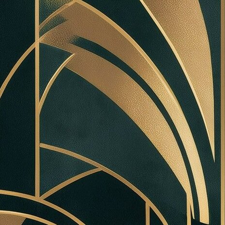 Art Deco Behang Goud op Donkergroen 